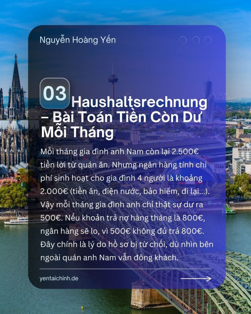 Haushaltsrechnung cách ngân hàng Đức tính tiền dư mỗi tháng để xét cho vay
