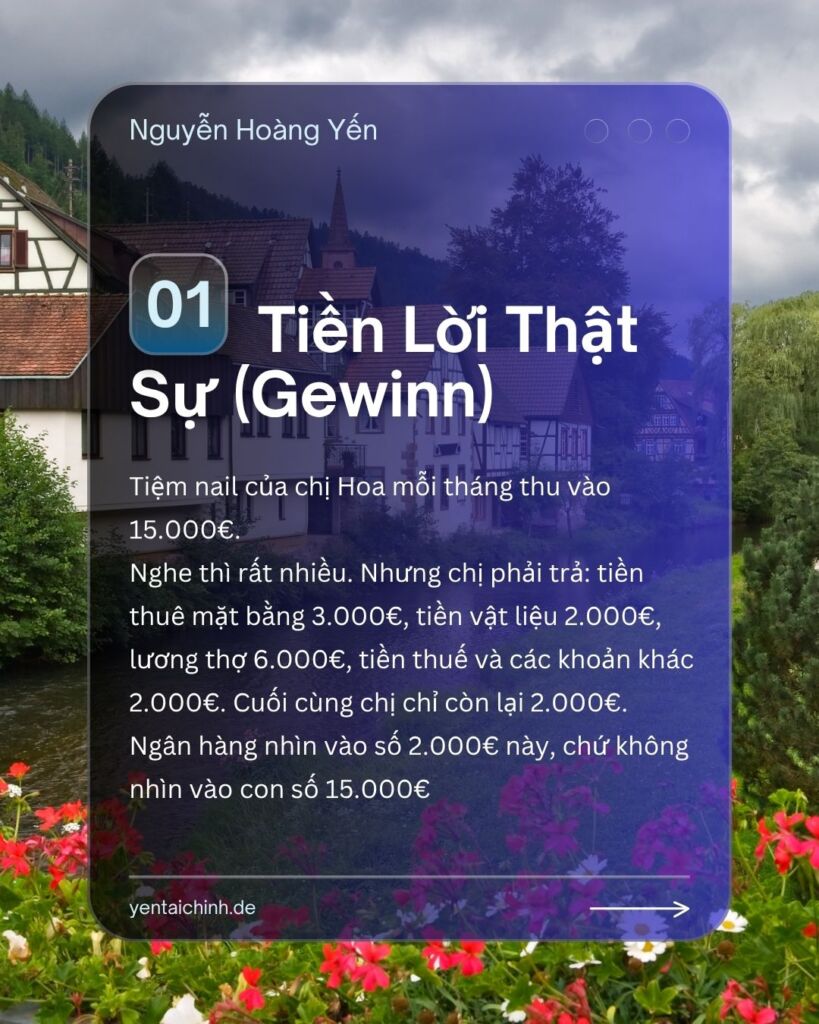 Tiền lời thật sự Gewinn còn lại sau khi trừ chi phí khi vay vốn kinh doanh ở Đức